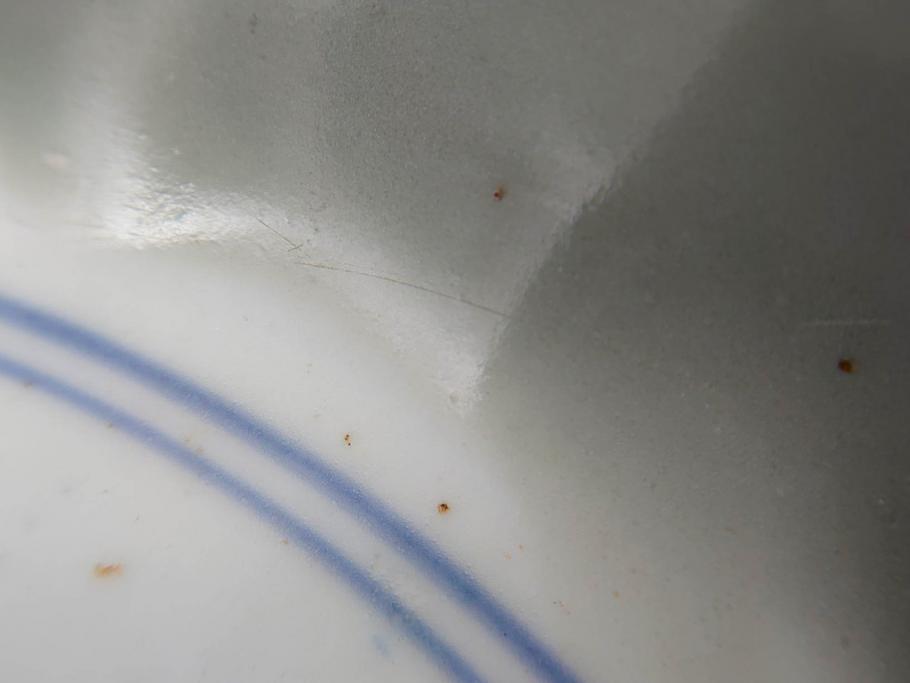 江戸期　太明成化年製　古伊万里　青磁　染付　約27cm　8.9寸　優しい色合いが上品な和の雰囲気を醸し出す大皿(人物、馬、和皿、和食器、八寸九分)(R-071509)
