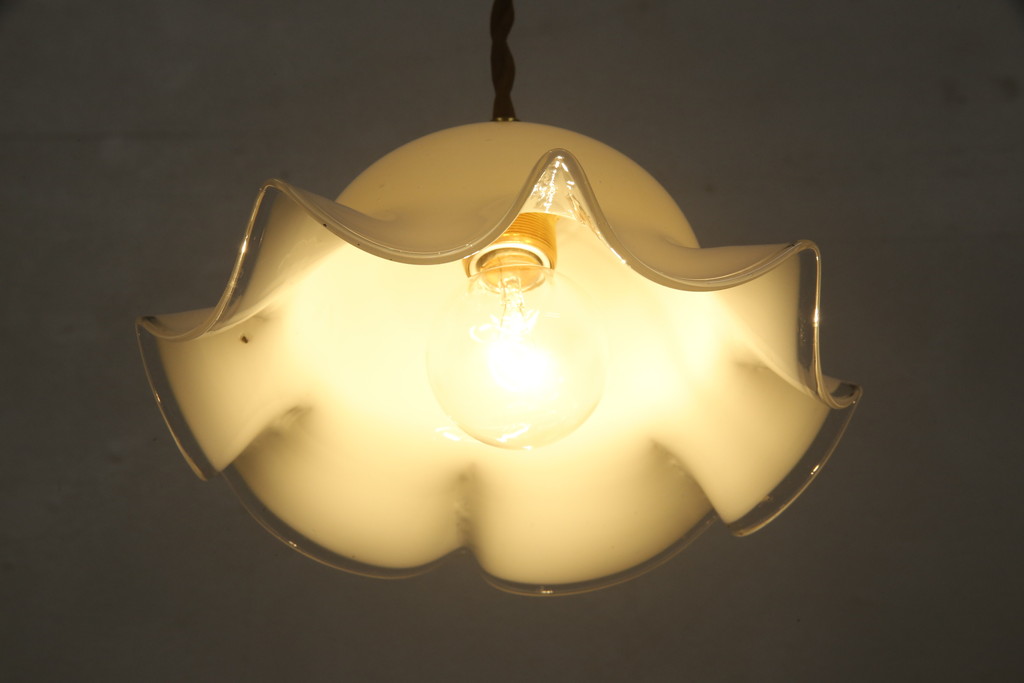 ヴィンテージ照明　イギリスビンテージ　上品なフリルシェードのペンダントライト(ランプシェード、天井照明、吊り下げ照明)(R-059390)