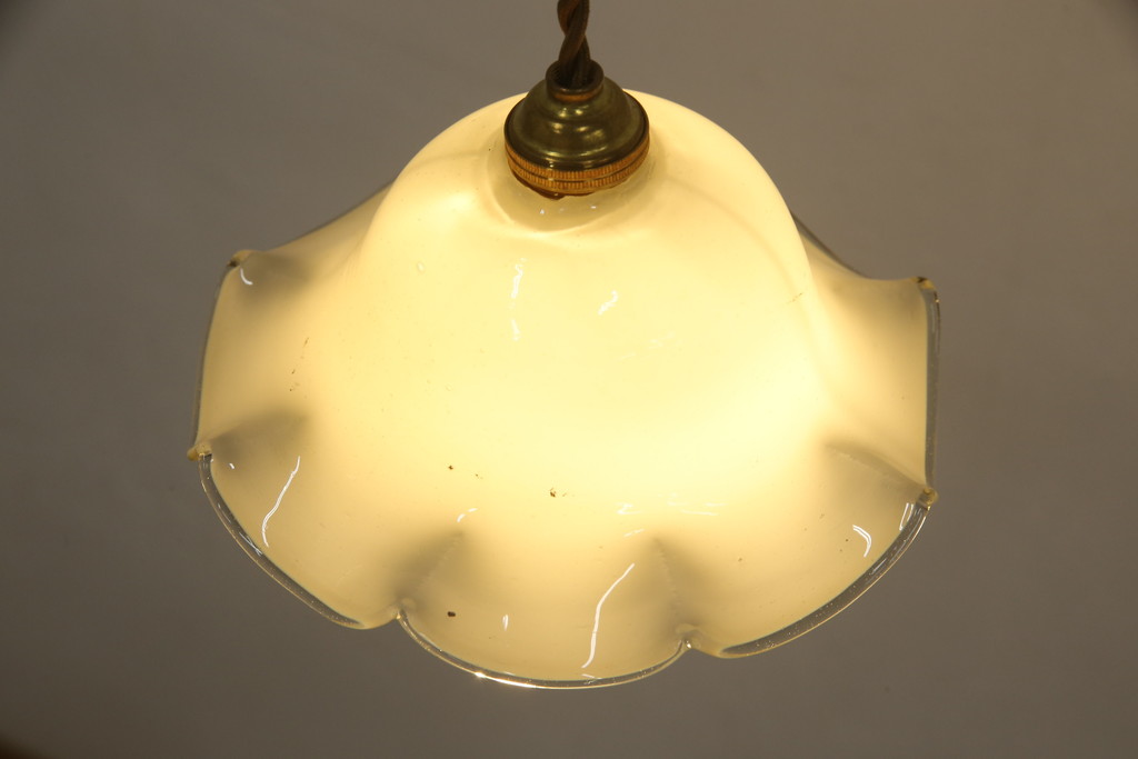 ヴィンテージ照明　イギリスビンテージ　上品なフリルシェードのペンダントライト(ランプシェード、天井照明、吊り下げ照明)(R-059391)