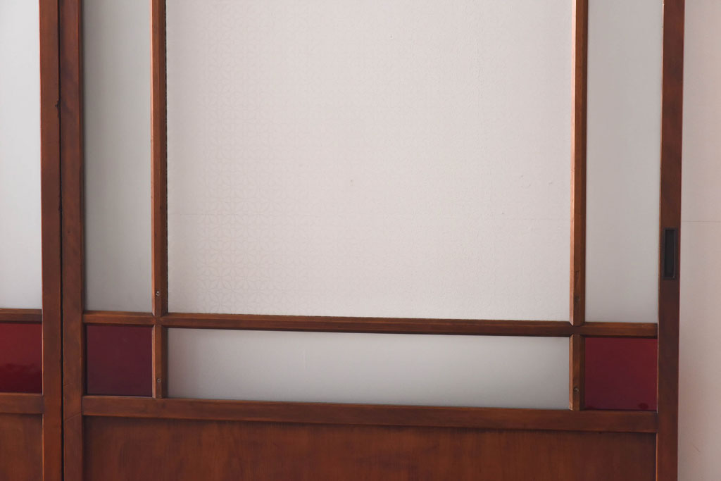 和製アンティーク　色ガラス・花ガラス入り　大正ロマンの雰囲気が漂うガラス戸(引き戸、建具)4枚セット