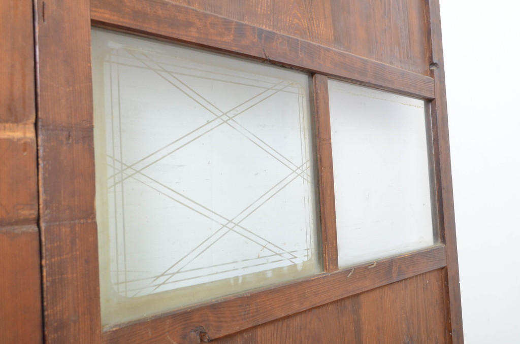アンティーク建具　落ち着いた和の空間を演出するガラス帯戸2枚セット(引き戸、板戸)(R-064054)