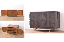 アンティーク雑貨　和製アンティーク　センターテーブルにも!重厚さ漂う木製トランク(木箱、収納箱)(R-037858)