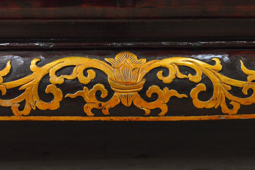ヴィンテージ家具　超激レア!!　中国美術　王座デザイン　皇帝　黄金に輝く龍の彫刻が高貴な雰囲気を高める3人掛けソファ(ソファベンチ、3P、ビンテージ、チェア、イス、椅子)(R-059282)