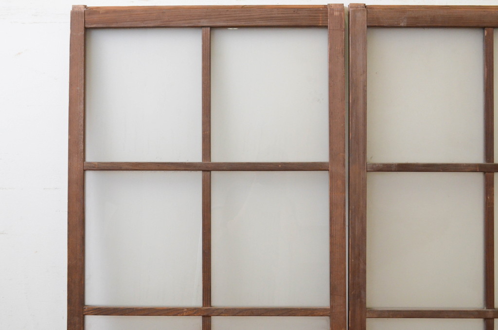 アンティーク建具　和モダンな空間づくりにおすすめの幅狭ガラス戸2枚セット(引き戸、ガ格子戸)(R-068731)