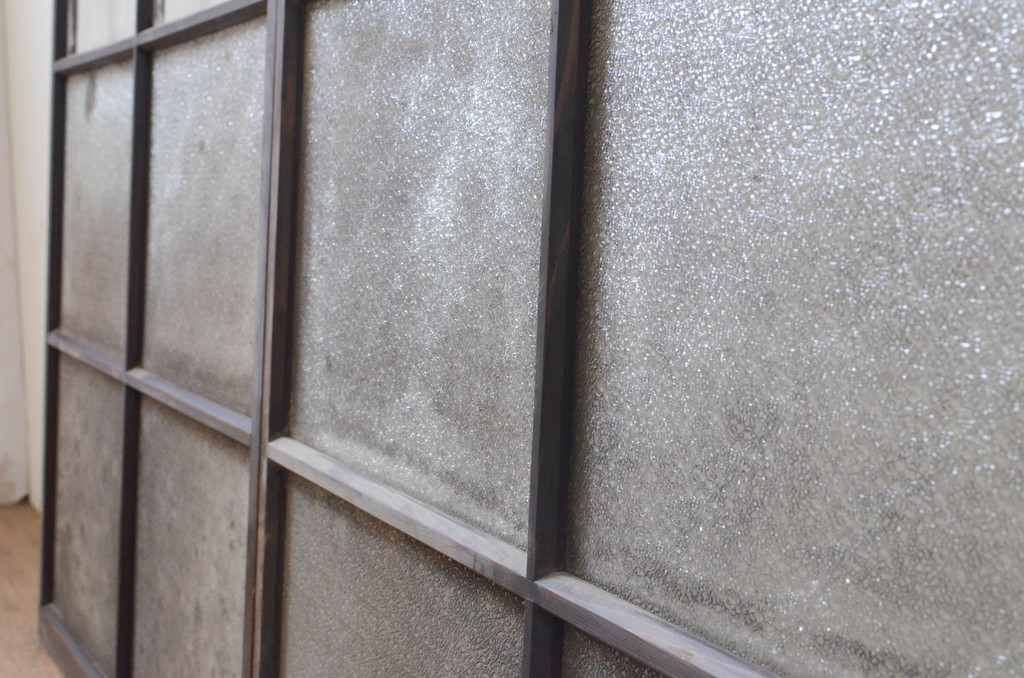 アンティーク建具　レトロな雰囲気漂うガラス窓2枚セット(引き戸、ガラス戸)(R-068732)