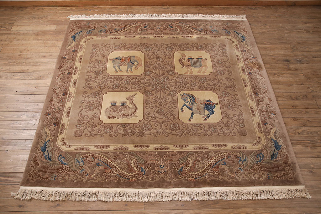 中国緞通 天然羊毛色 90段 174×259cm 大判 高級ラグ 中国手織絨毯