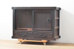 イギリスアンティーク　Minty OXFORD(ミンティ)　希少サイズ　オーク材　引き戸式が珍しいスタッキングブックケース(本箱、本棚、戸棚、収納棚、書棚、飾り棚)(R-061788)