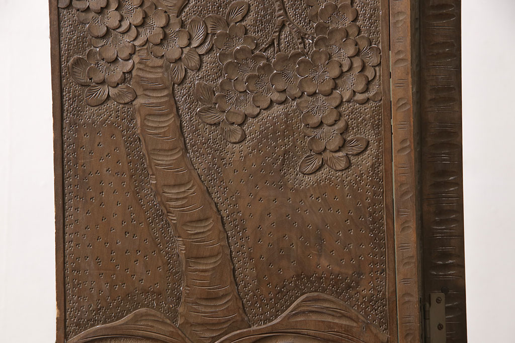 中古　軽井沢彫り　直線的なフォルムと木の温かみある風合いが絶妙にマッチしたドレッサー(鏡台、ミラー)(R-054184)