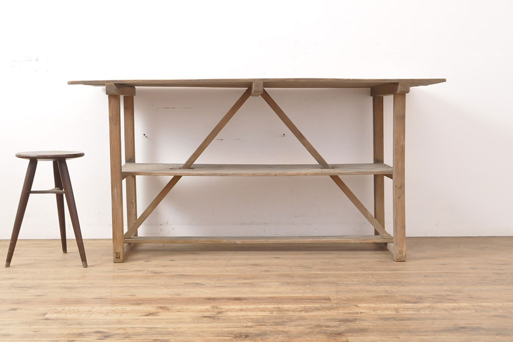 和製アンティーク　シンプルなデザインが魅力的な作業台(テーブル、ワークデスク、在宅ワーク、在宅用)(R-054129)