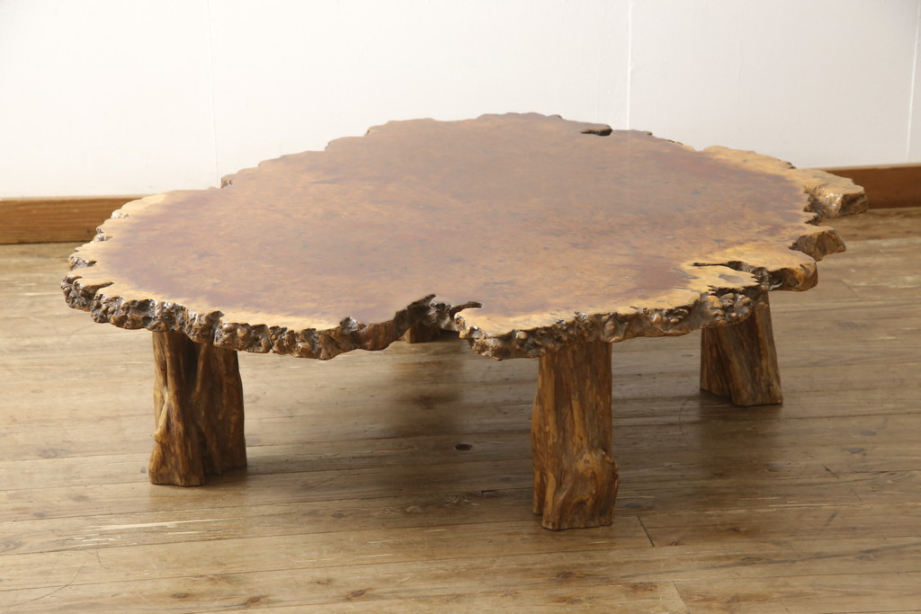 和製ビンテージ　花梨(カリン材)　貴重な鳥眼杢の木肌が魅力的な座卓(ローテーブル、ヴィンテージ)(R-059262)
