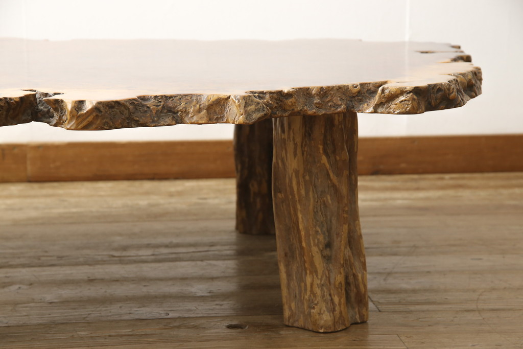 和製ビンテージ　花梨(カリン材)　貴重な鳥眼杢の木肌が魅力的な座卓(ローテーブル、ヴィンテージ)(R-059262)