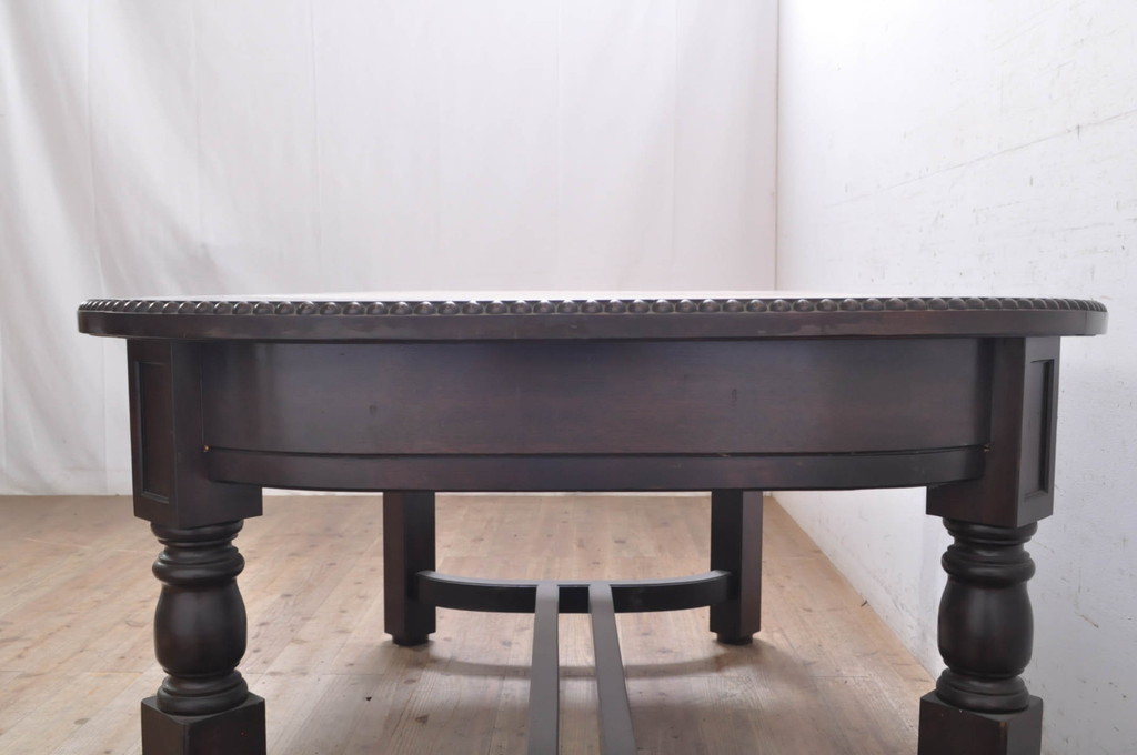 和製アンティーク　古い洋館で使われていた大正ロマンの雰囲気漂うダイニングテーブル(オーバルテーブル、食卓、2人掛け、4人掛け)(R-068666)