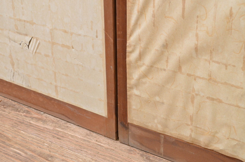 アンティーク建具　和の空間を演出する幅狭障子窓2枚セット(引き戸、障子戸)(R-069649)
