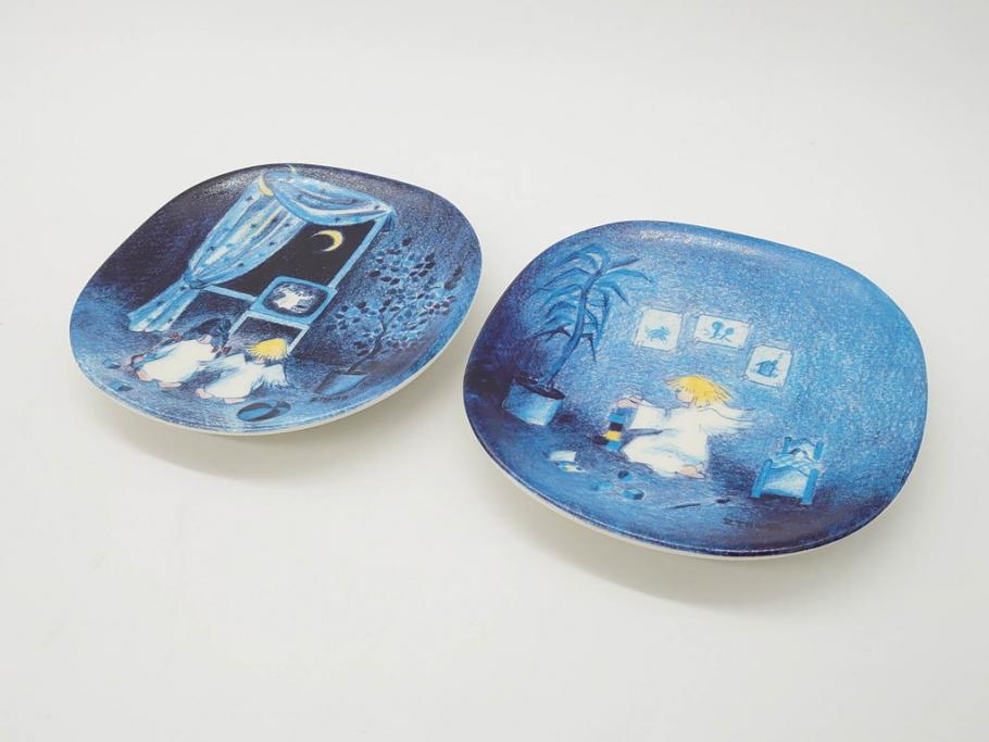 イギリス　ミニチュア　陶器プレート２枚セット　飾り皿　ドールハウス