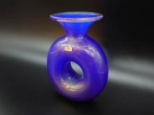 イタリア　ムラノガラス　ベネチアンガラス　珍しいデザインと鮮やかな色合いが目を惹くフラワーベース(ムラーノガラス、MURANO、花瓶、花器、花入、作家物)(R-071819)