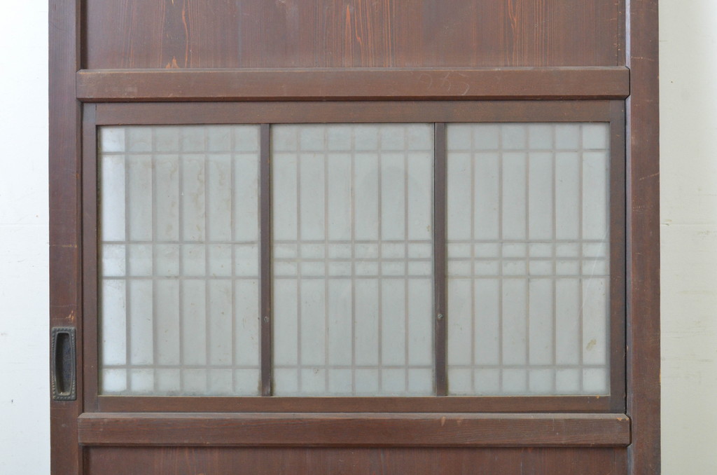 アンティーク建具　上品な和の雰囲気漂う格子ガラス入りの帯戸1枚(引き戸、板戸、ガラス帯戸)(R-064298)