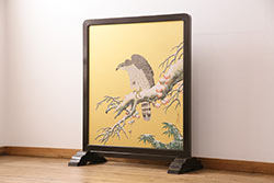 和製アンティーク　希少デザイン　明治期　雲に鶴の繊細な彫刻が素晴らしい時代衝立て(つい立て、衝い立て、仕切り、パーテーション)(R-073303)