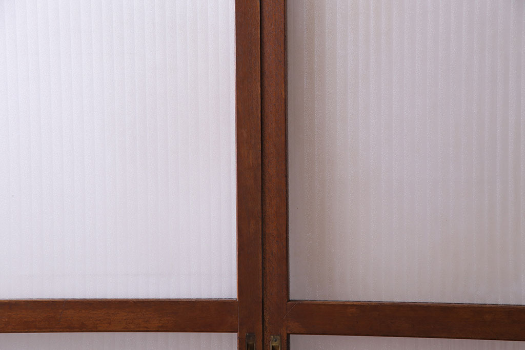 昭和中期　大判の銀モールガラスが目を引くガラス戸(引き戸、建具)2枚セット