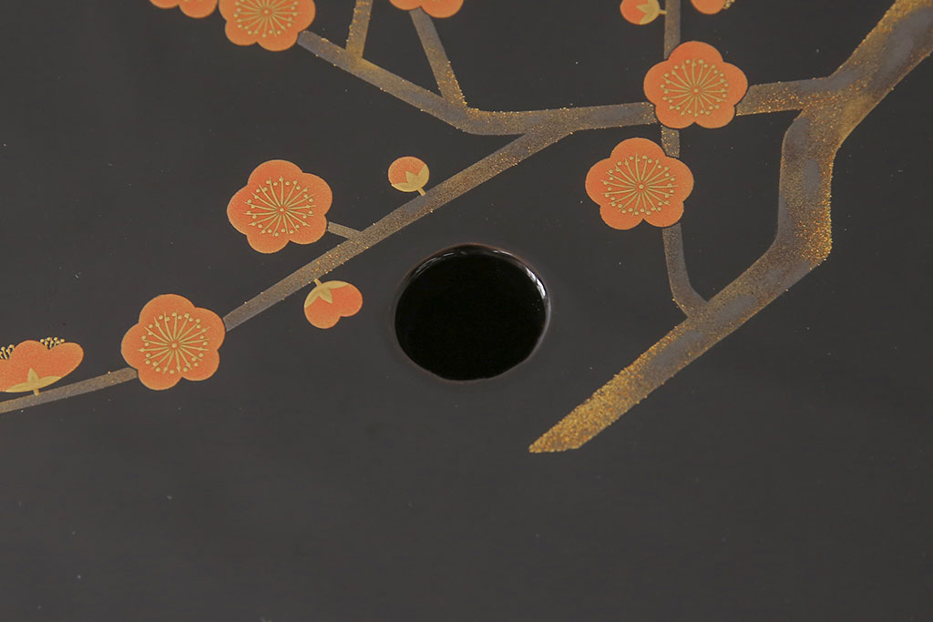 中古　美品　輪島塗り　井桁に木瓜の紋が目を引く長火鉢(囲炉裏、関西火鉢)(R-054441)