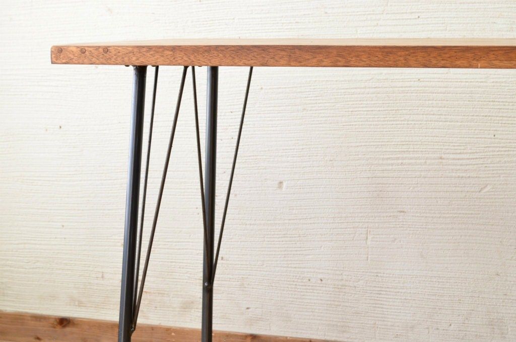 アンティーク家具　古い一枚板の鉄脚テーブル11　(机、作業台)