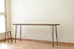 アンティーク家具　古い欅材一枚板の鉄脚テーブル13　(机、作業台)