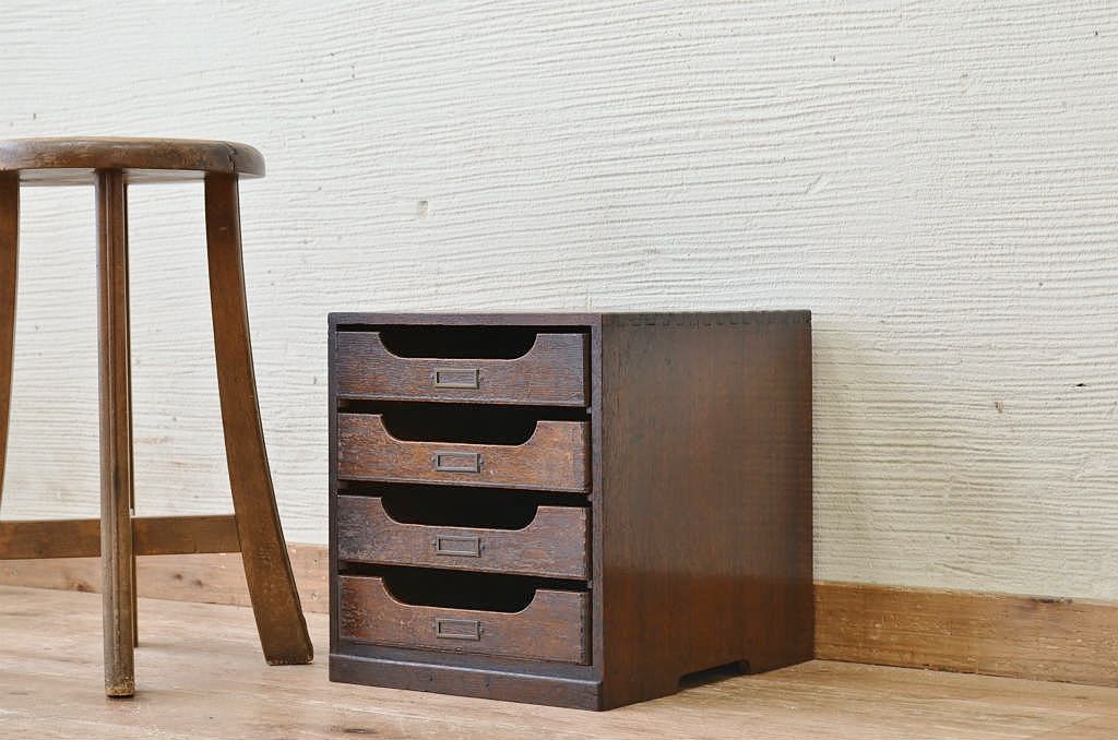 アンティーク家具 古いナラ材のアンティーク小引き出し(書類ケース