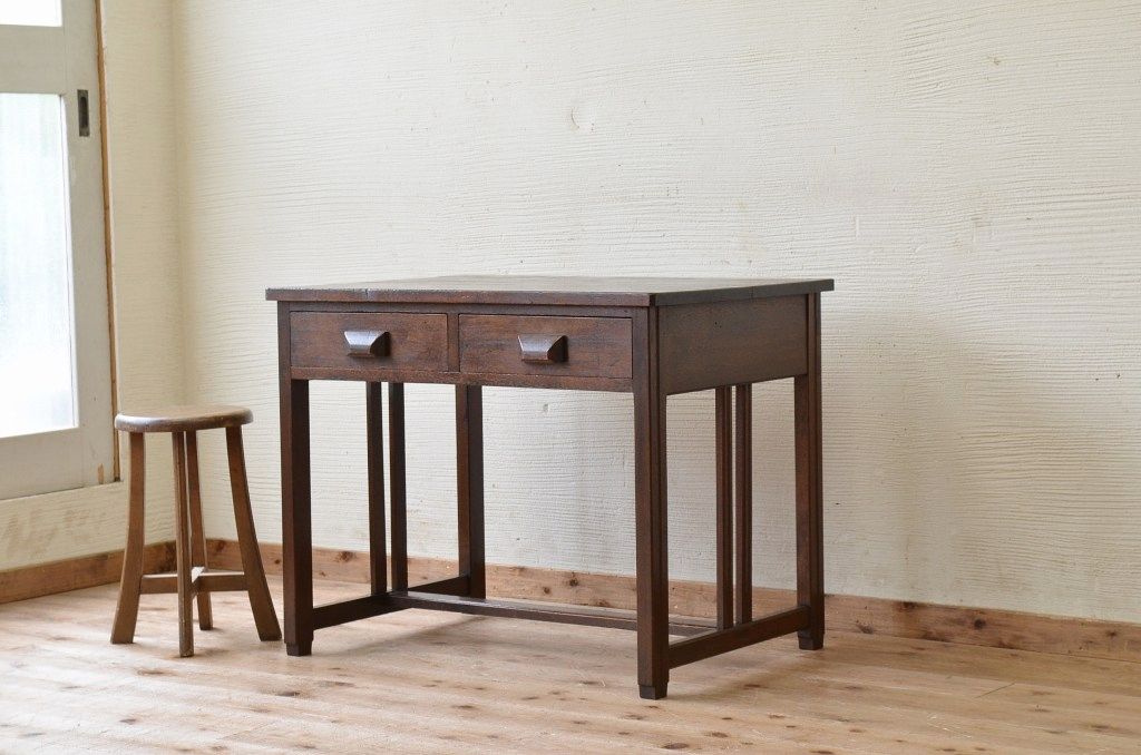 アンティーク家具 古い木のシンプルなアンティーク平机(テーブル