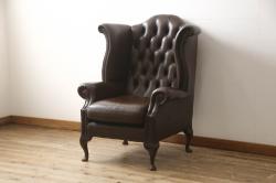 アンティーク家具　イギリスアンティーク　控えめな装飾と落ち着いた色味が魅力的なダイニングチェア(ワークチェア、椅子)