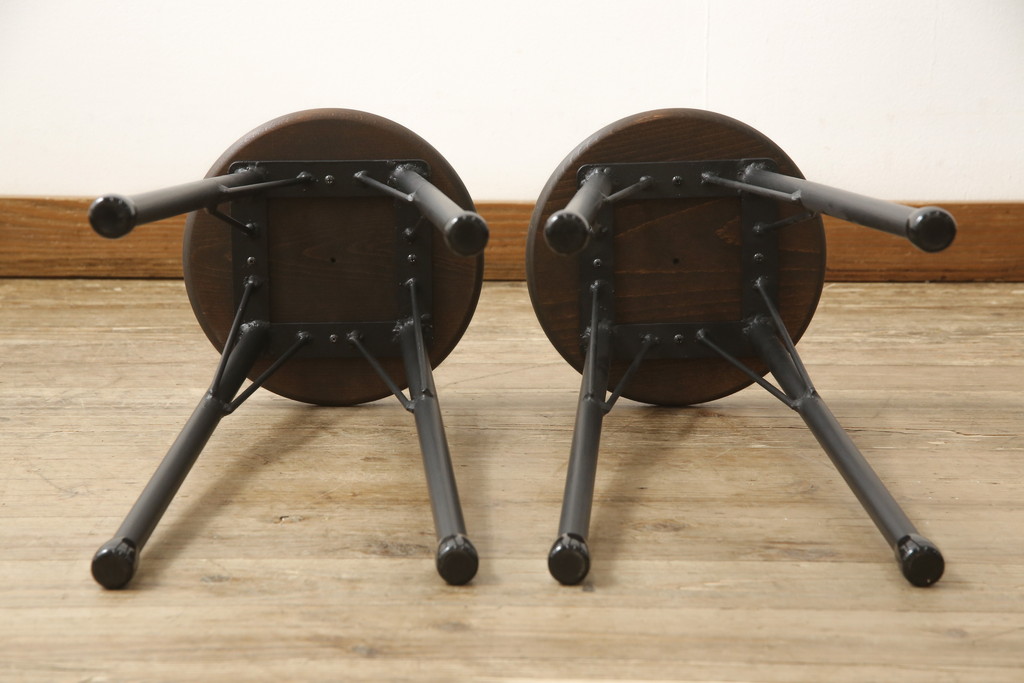 ラフジュ工房オリジナル　ペイント　メンズライクな空間づくりに活躍するハイスツール2脚セット(椅子、イス、板座チェア)(R-059698)