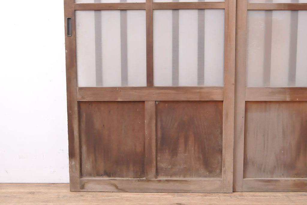 和製アンティーク　趣のある風合いが魅力的なガラス戸2枚セット(引き戸、玄関戸、建具)(R-054218)