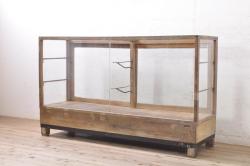 アンティーク家具　ステンドグラス　オーク材のイギリスアンティーク薄型ブックケース(本箱・収納棚)