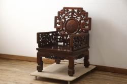 中古　伝統工芸　軽井沢彫り　桜の木の彫刻が印象的なダイニングチェア(椅子、イス)(R-038238)