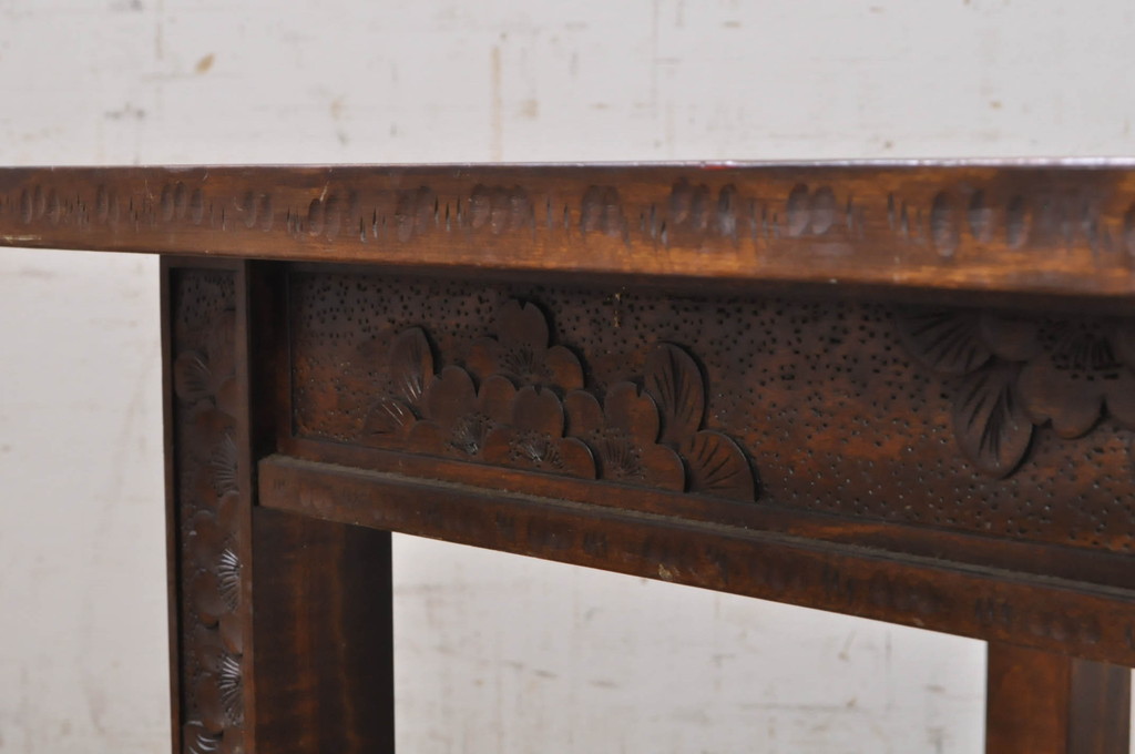 中古　美品　軽井沢彫り　華やかな桜の彫刻が美しいローテーブル(コーヒーテーブル、カフェテーブル、サイドテーブル、座卓)(R-071061)