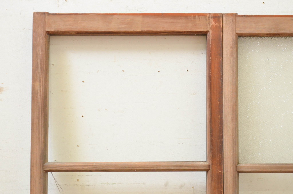 アンティーク建具　レトロな空間作りにおすすめなガラス窓2枚セット(引き戸、ガラス戸)(R-071605)