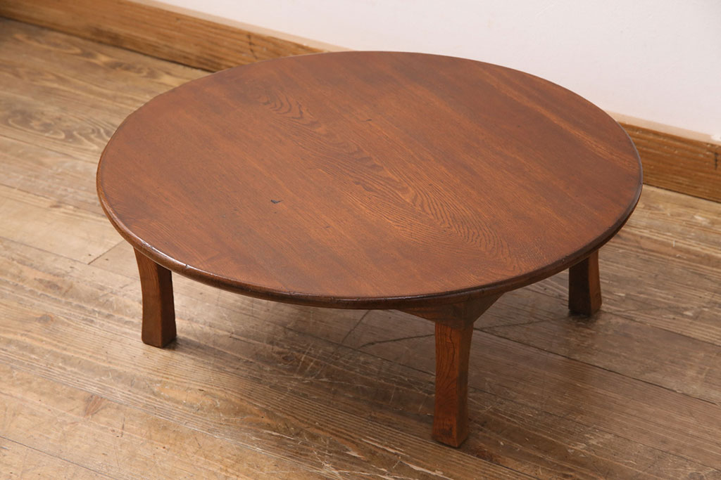 和製アンティーク　栓材　昭和初期　経年による木の味わいを存分に楽しめるちゃぶ台(座卓、ローテーブル、折りたたみテーブル)(R-047412)