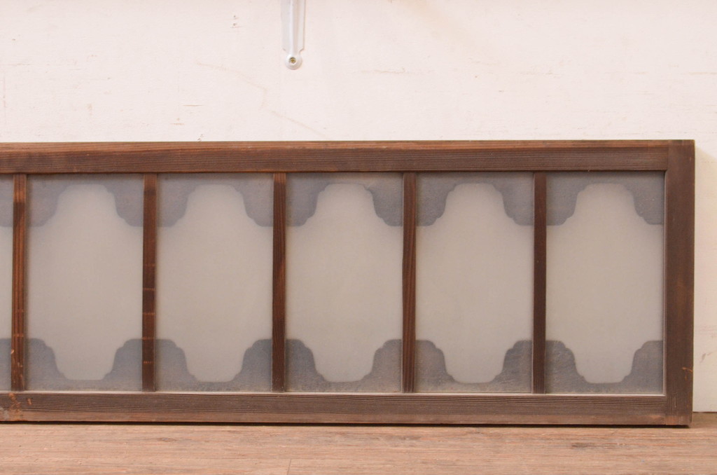 アンティーク建具　珍しいデザインのガラス入り欄間2枚セット(明り取り、明かり取り、ランマ)(R-071681)