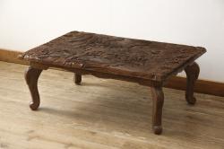 古材使用　ラワン材一枚板 低めのサイズが可愛らしいリメイク鉄脚ローテーブル(センターテーブル、飾り台)