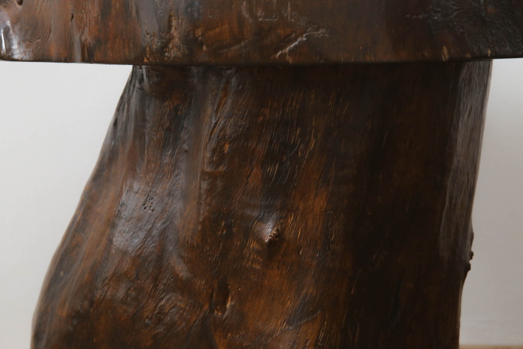 和製ビンテージ　民芸家具　総欅(ケヤキ)材　木そのものの味わいが魅力的なスツール(木製チェア、椅子、イス、花台、飾り台、ヴィンテージ)(R-059480)