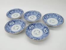 明治期　伊万里焼　色絵染付　蓋茶碗3客(和食器)(R-052755)