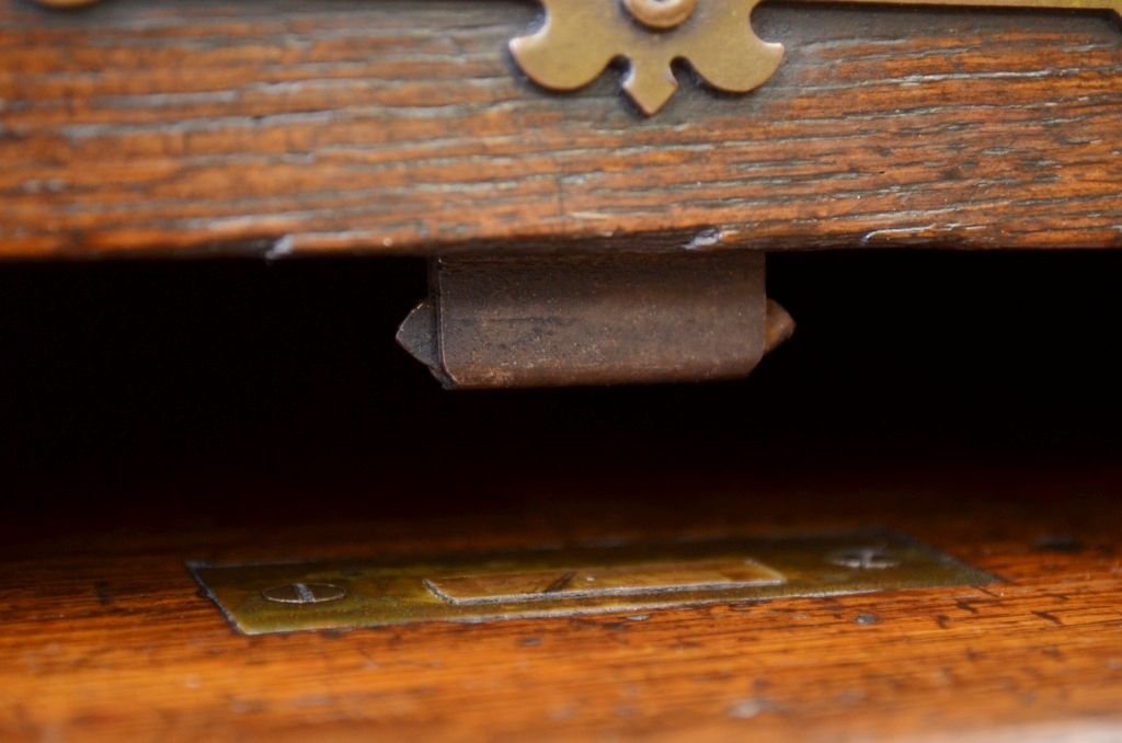 アンティーク家具　古いナラ材のアンティークロールトップデスク(蛇腹、机、在宅ワーク、在宅用)