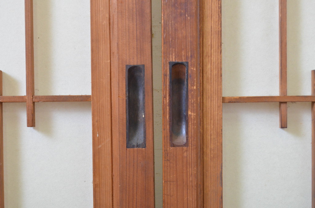 アンティーク建具　変わりデザイン　和の風情漂う障子帯戸4枚セット(障子戸、板戸、引き戸)(R-064308)