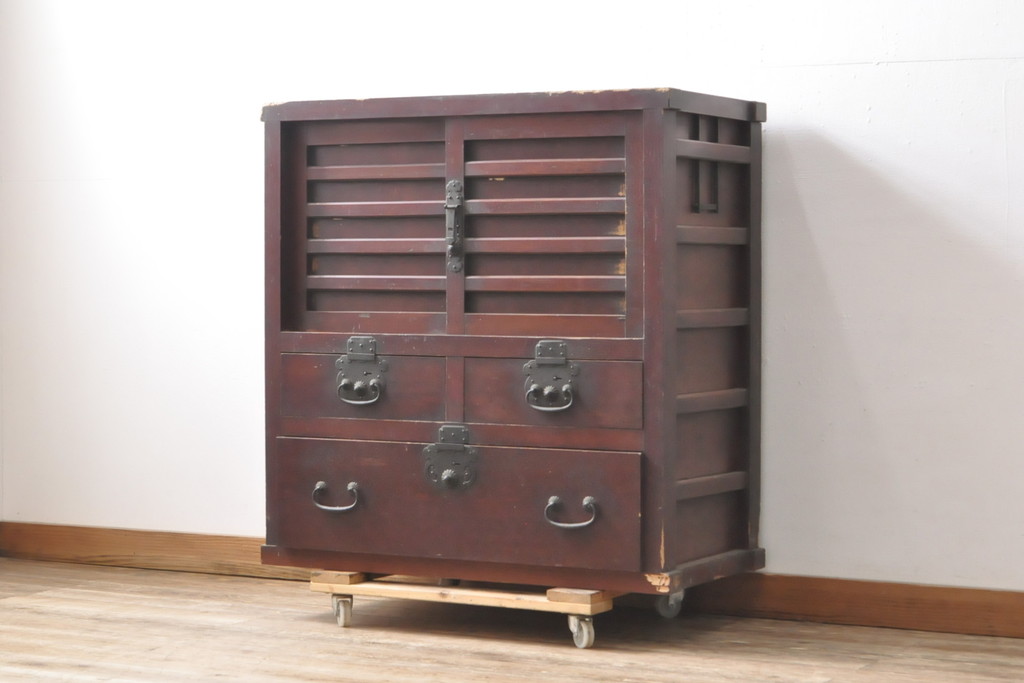 【ご予約品】 和製アンティーク 赤みのある色合いが美しい松本帳場箪笥(和 その他