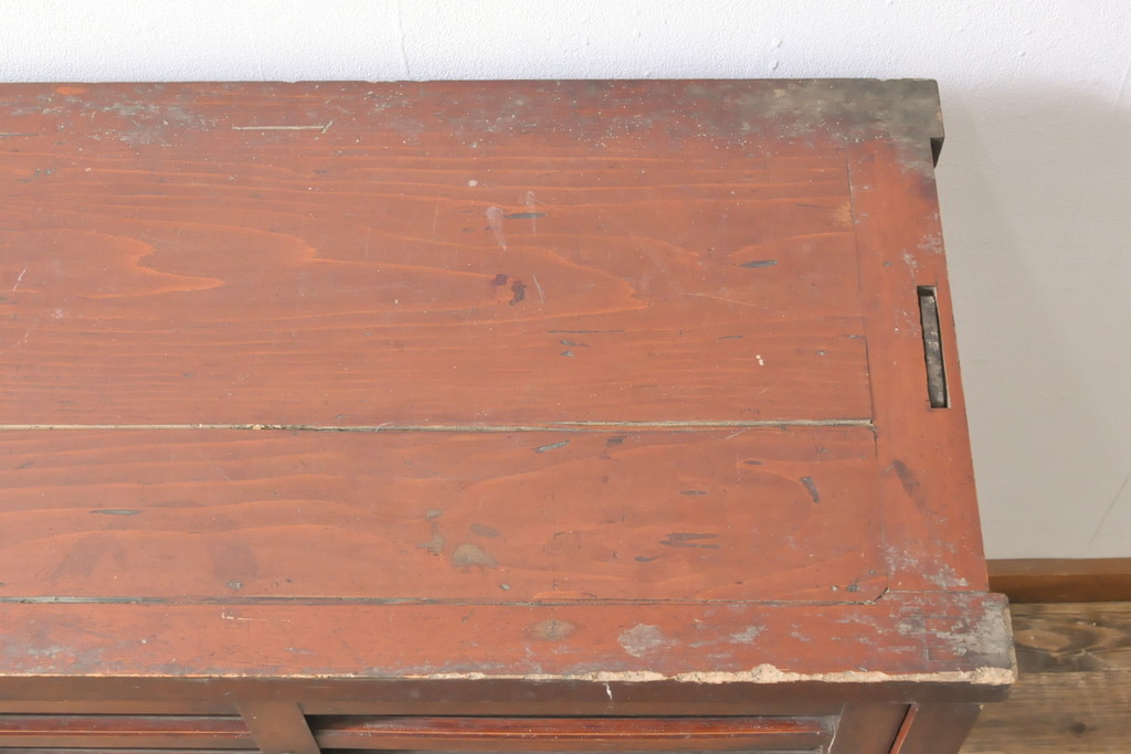 和製アンティーク　赤みのある色合いが美しい松本帳場箪笥(和たんす、引き出し、収納棚、戸棚)(R-054720)