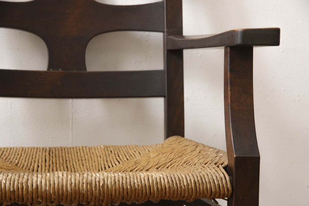 和製ビンテージ　松本民芸家具　背もたれのデザインが目を引くSP型十字アームチェア(ラッシチェア、ダイニングチェア、椅子、イス、ヴィンテージ)(R-065443)