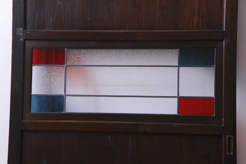 【セミオーダー家具実例】明治大正期の帯戸をリメイク!色ガラス、結霜ガラス、クリアガラスを使用したラフジュ工房オリジナルのステンドグラスを組み入れました。(引き戸、板戸、ガラス戸、建具)