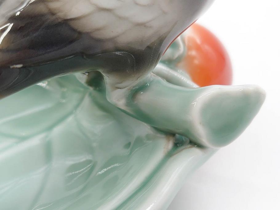 深川製　オールド深川　柿に尾長　細部まで凝ったつくりが魅力的な菓子皿(鳥、菓子器、小物入れ、和皿)(R-073186)