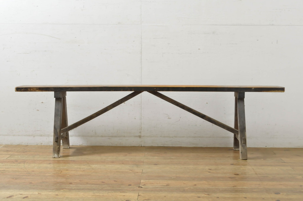 和製アンティーク　古い木味が魅力的な長椅子(長イス、ベンチ、2人掛け、3人掛け)(R-064240)