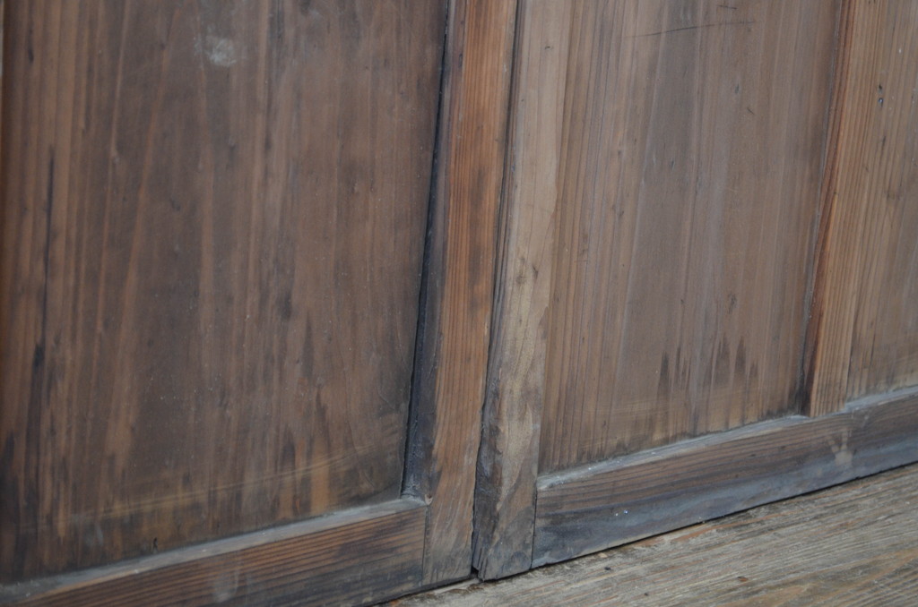 アンティーク建具　古い木味が懐かしい雰囲気漂う幅狭ガラス戸4枚セット(引き戸)(R-064601)