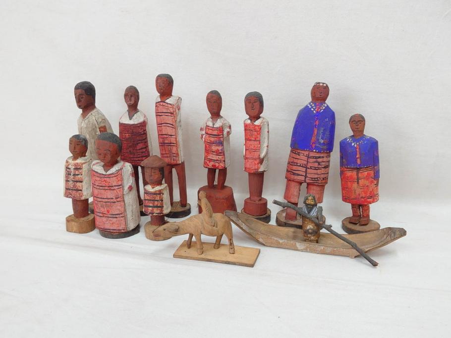 台湾? 霧社 蕃童作品 木彫り人形など12体セット(アイヌ、木製、人物