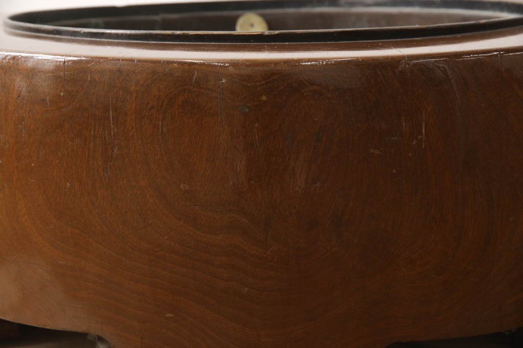 和製アンティーク　楠(クスノキ)　滑らかな木の風合いが魅力のくり抜き火鉢(木製火鉢、丸火鉢、手あぶり)(R-065973)